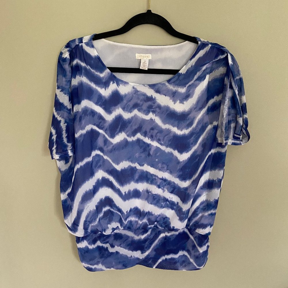 Chico's Tie Dye Blouse with Split Sleeves, Size 2